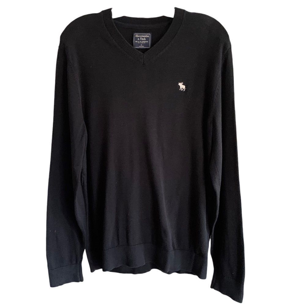 Abercrombie & Fitch Black Pima Cotton V Neck Sweater Sz L